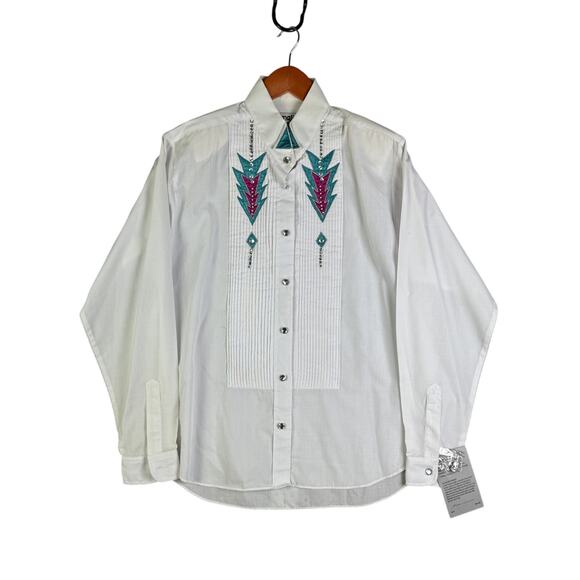 Wrangler Authenitc Western Apparel Pleated Aztec Blouse Vintage Women XL New Nwt - Picture 1 of 14